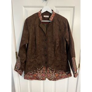 Coldwater Creek Brown Damask Embroidered Jacket Blazer sz 18 NWOT